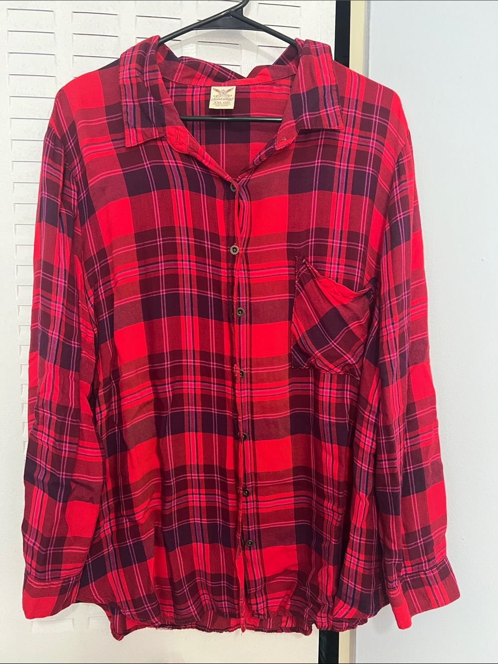 Faded Glory Red & Black Plaid Long-Sleeve Button Down Women's XXL